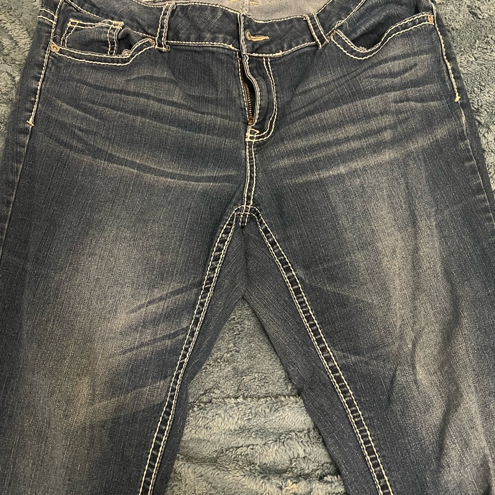 Rock Revival Indigo Denim Jeans with White Stitching - Size 32 - Boot Cut